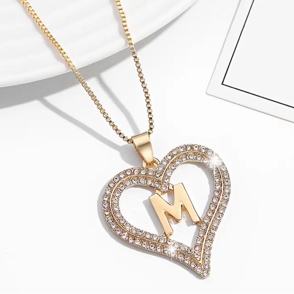 Gold Heart Initial M Pendant Necklace - Women's Jewelry